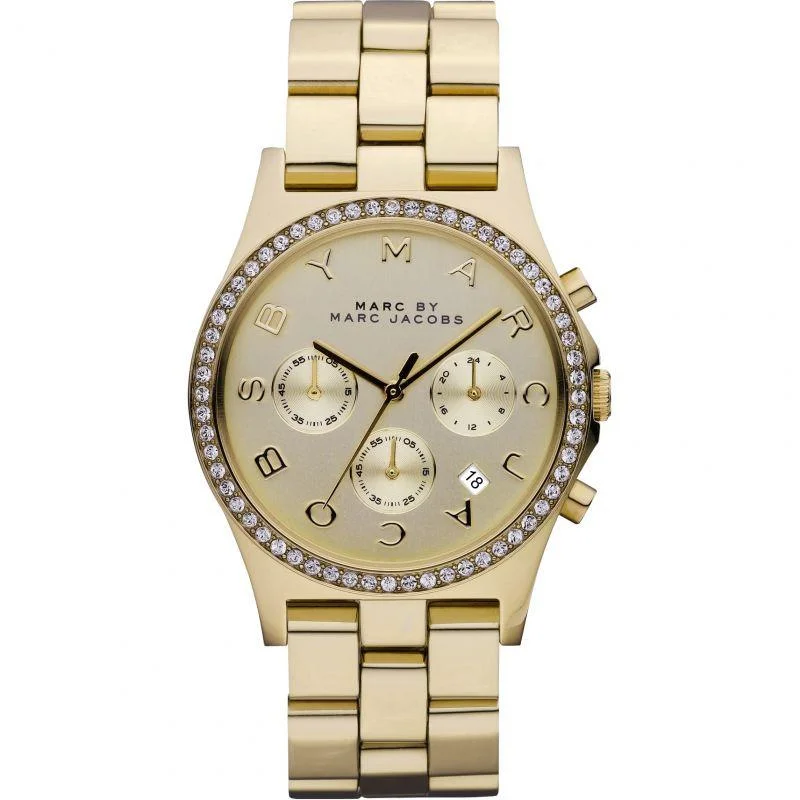 Men's European Made Style Dress Watches-Marc Jacobs MBM3105 Ladies Henry Glitz Gold Watch