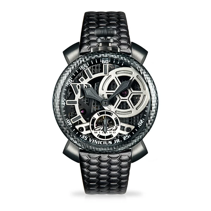 Men's Swiss Night Out Edition-Gaga Milano Watch Vinicius Jr. Skeleton Steel Carbon Limited Edition