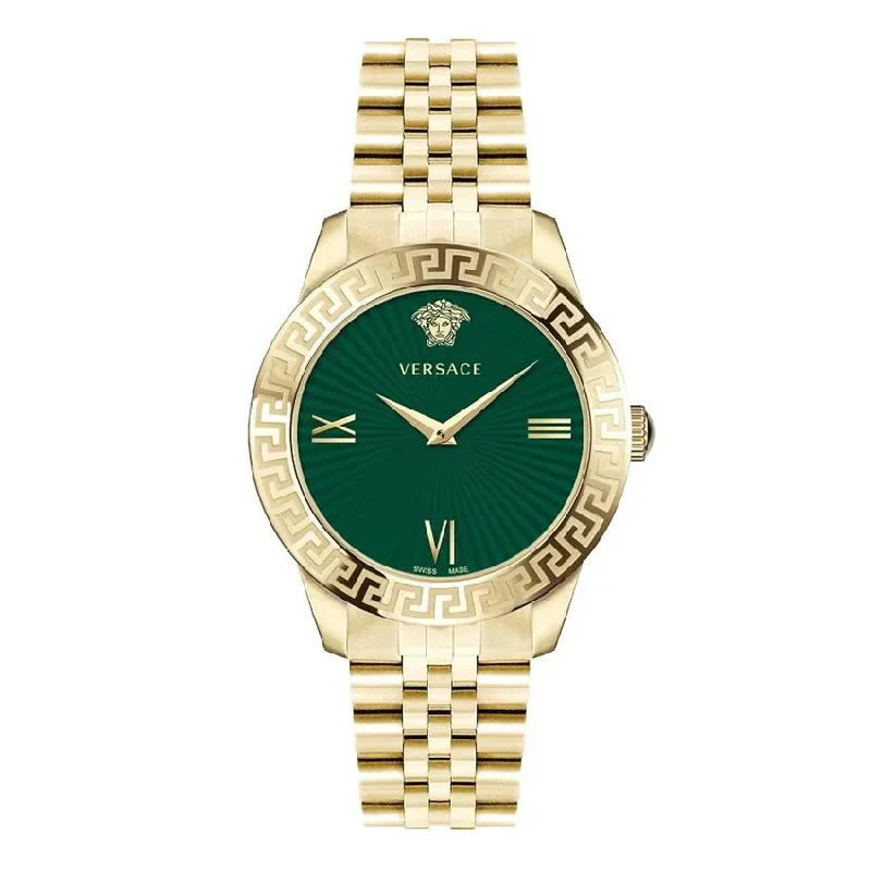 Men's Swiss Engraved Edition-Versace Ladies Watch Greca Signature  38mm Green Gold VEVC00619