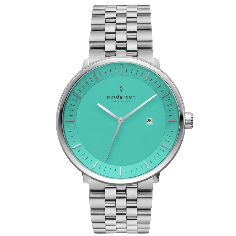 Men's Autumn Style Dress Watches-Nordgreen Philosopher 5-Link Strap 36mm Turquoise Dial Watch Men's Autumn Style Dress Watches-Nordgreen Philosopher 5-Link Strap 36mm Turquoise Dial Watch