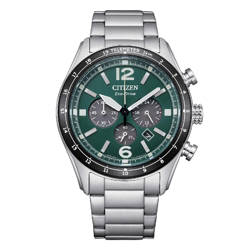 Men's Special Edition Style Men's Sports Watches-Orologio Citizen Aviator cronografo in acciaio quadrante verde CA4654-55X