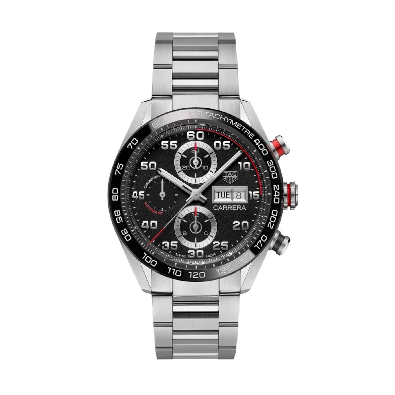 Men's Swiss Solar Powered Edition-Tag Heuer Carrera Men's Black Chronograph Watch CBN2A1AA.BA0643