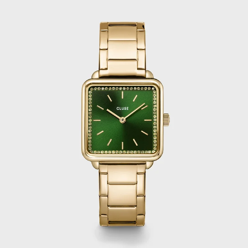 Women's Gift Style Mechanical Watches-La Tétragone Watch Steel stones Green, Gold Colour