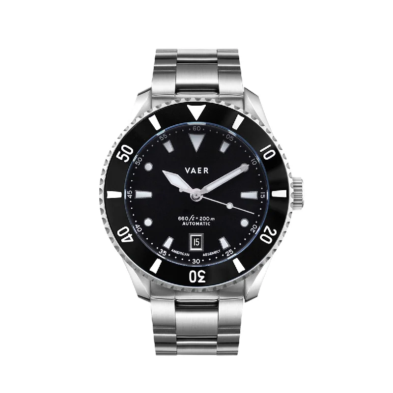 Men's Dive Watches for Underwater Sports Professionals -D5 Meridian Black - USA Auto 39mm