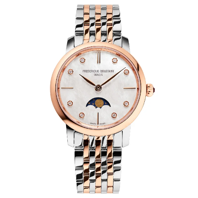 Men's Personalized Style Dress Watches-Frederique Constant Ladies Fc Slimline Moonphase Two-Tone Watch FC-206MPWD1S2B