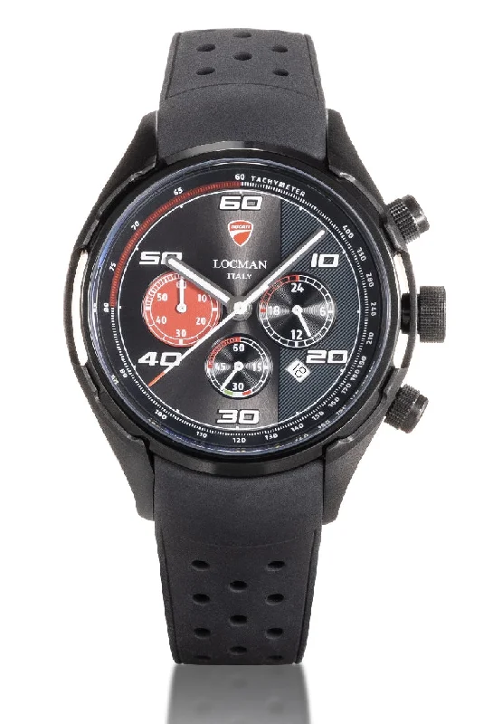 Men's Tonneau Case Sports Watches-Orologio Locman Ducati crono acciaio IP nero D121K01S-BKBKWRSRK