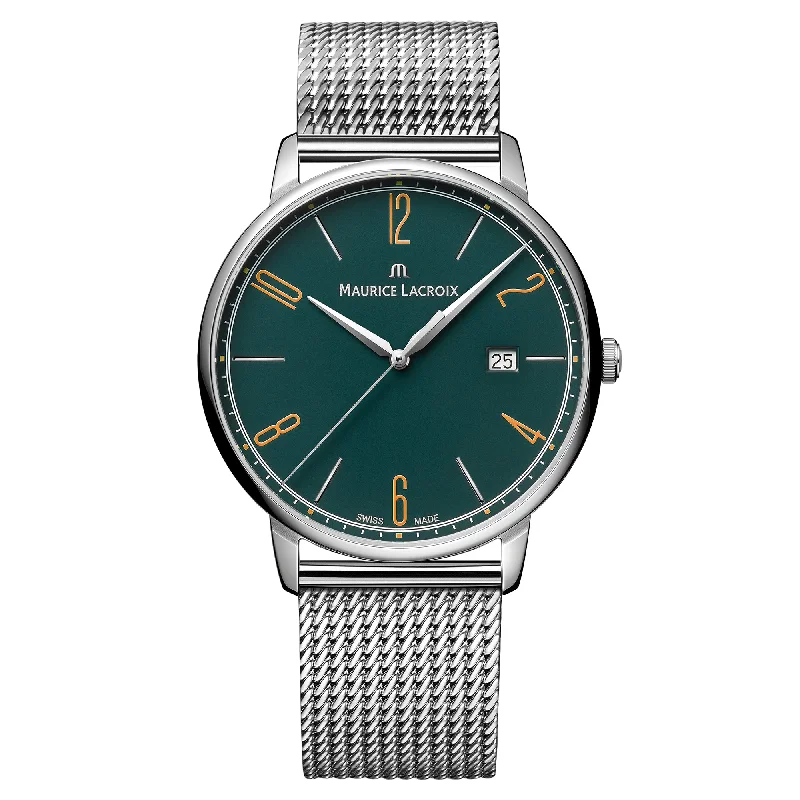 Men's Swiss Monogrammed Edition-Maurice Lacroix Men's Green Eliros Date Quartz Watch EL1118-SS006-620-1