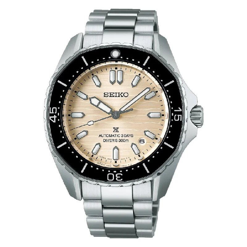 Men's Kinetic Style Men's Sports Watches-Orologio uomo Seiko Prospex SPB481J1 beige ghiera poligonale nera