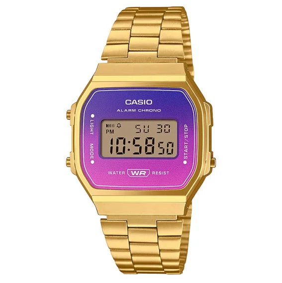 Unisex Small Size Watches-Casio Watch Digital Vintage Gold Pink/Purple A168WERG-2ADF