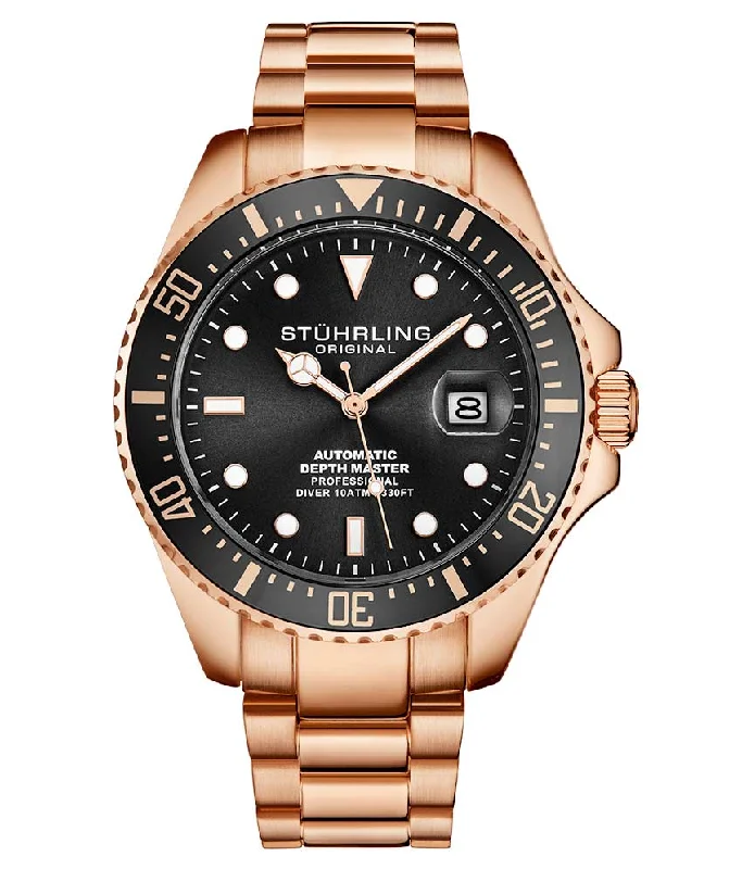 Black Dial / Rose Case / Rose Stainless Steel Bracelet Rose Gold Layered Deployant Buckle
