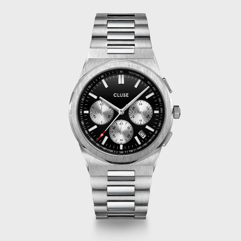 Women's Mechanical Watch Collection-Vigoureux Chrono Watch Steel, Black, Silver Colour
