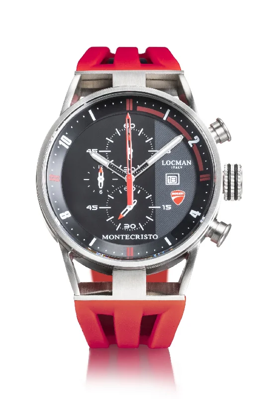 Men's Waterproof Sports Watches-Locman Montecristo Ducati crono nero e rosso D510A01S-00BKFRDSR