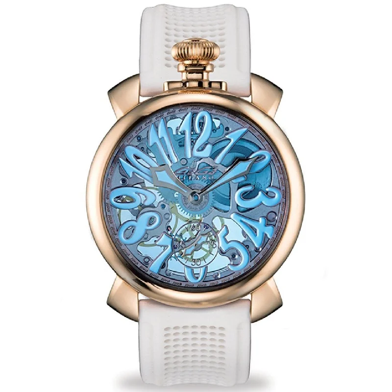 Men's Field Watches Papers-Gaga Milano Men's White Skeleton Mechanical Watch 5311SKY