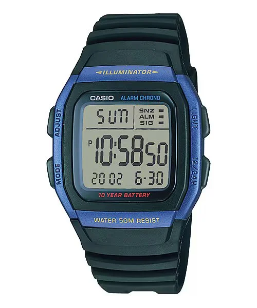 Unisex Fashionable Design Watches-Casio Digital Blue Black Watch W-96H-2AV