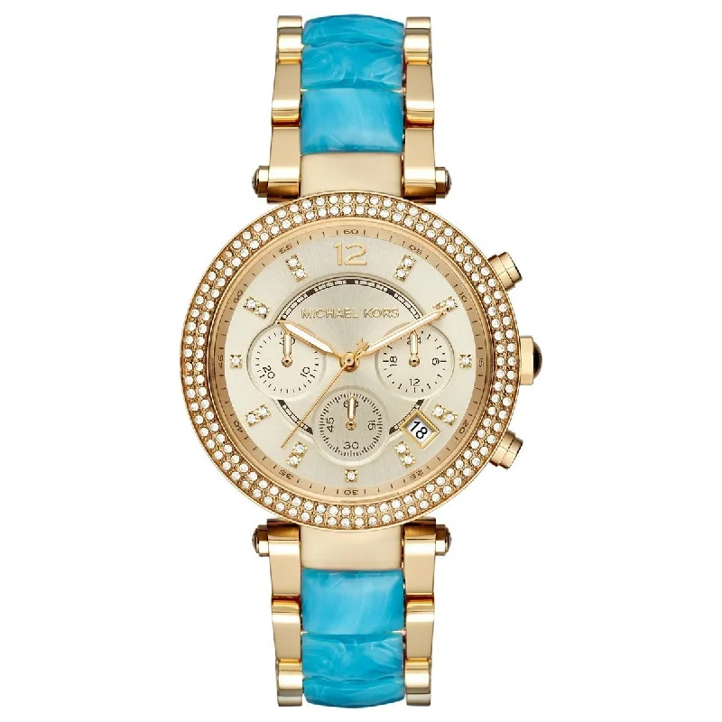Affordable Men's Dive Watches -Michael Kors MK6364 Ladies Chronograph Parker Blue Watch
