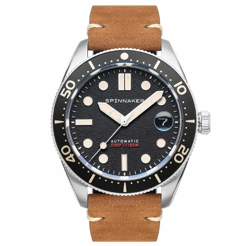 Men's Dive Watches with Backlight -Spinnaker Anchor Black Croft Mid-Size Automatic Watch SP-5100-01