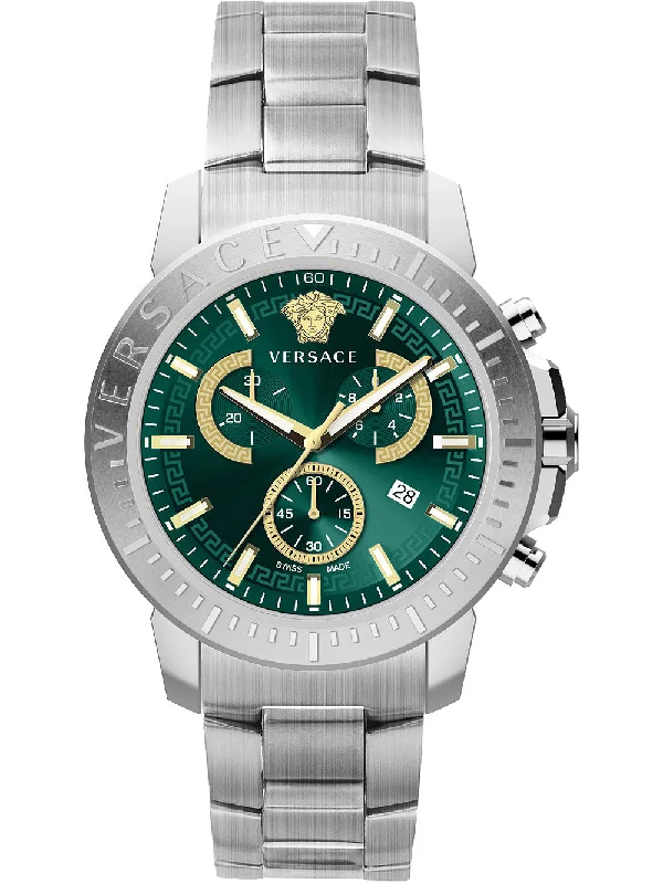 Men's Swiss Summer Edition-Versace Men's Watch New Chrono 45mm Green Bracelet VE2E00821