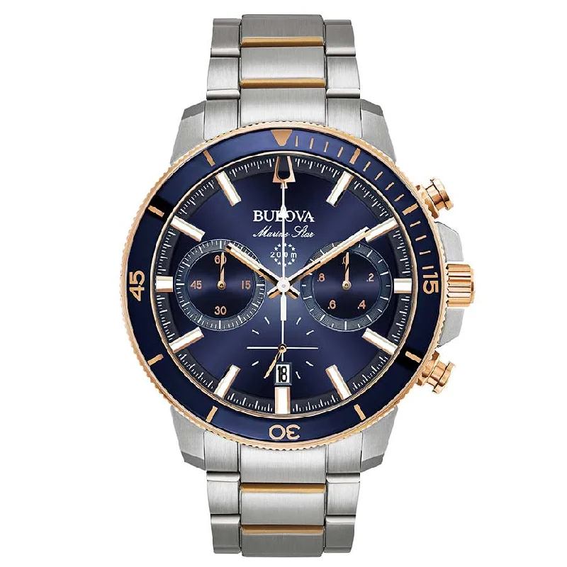Men's European Made Design Sports Watches-Orologio Bulova 98B301 cronografo Marine Star blu con doratura rosa