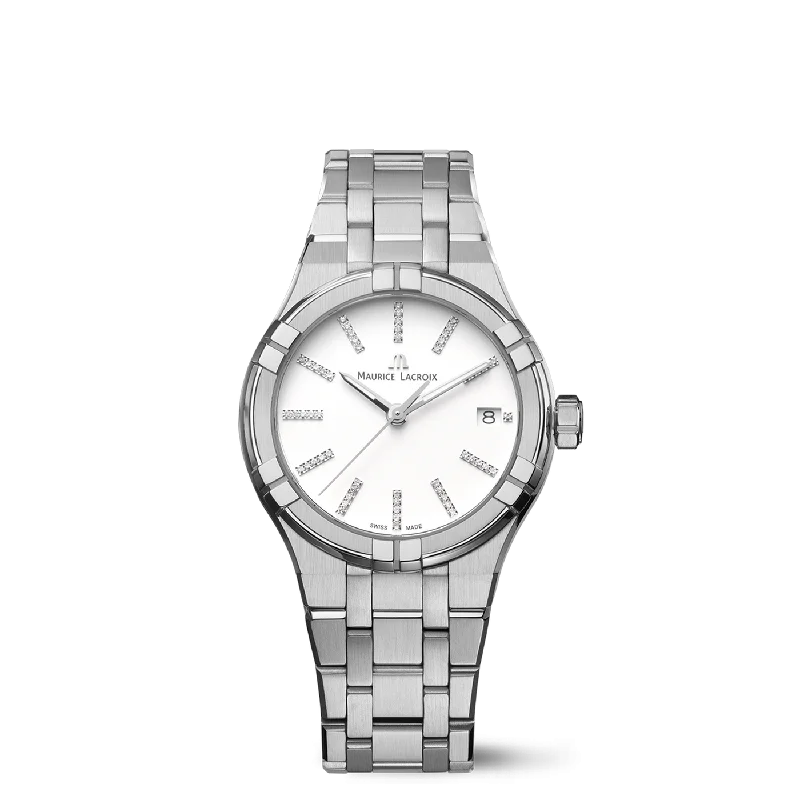 Men's Swiss Engraved Edition-Maurice Lacroix Ladies White Diamond Aikon Watch AI1106-SS002-150-1