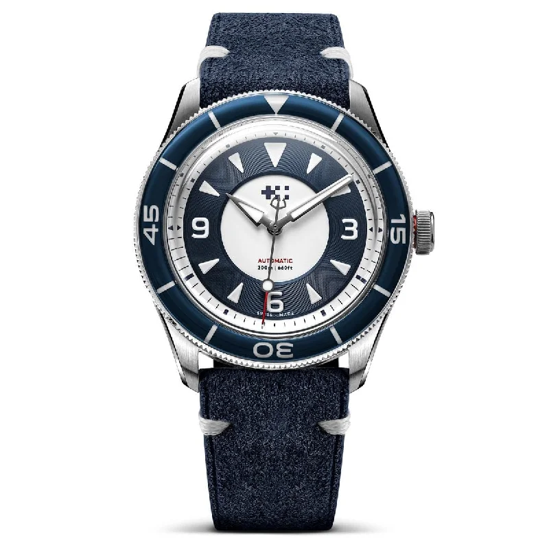 Men's Dive Watches with Titanium Alloy Case -Christopher Ward + WatchGecko C65 Aquitaine - Overton Blue Suede