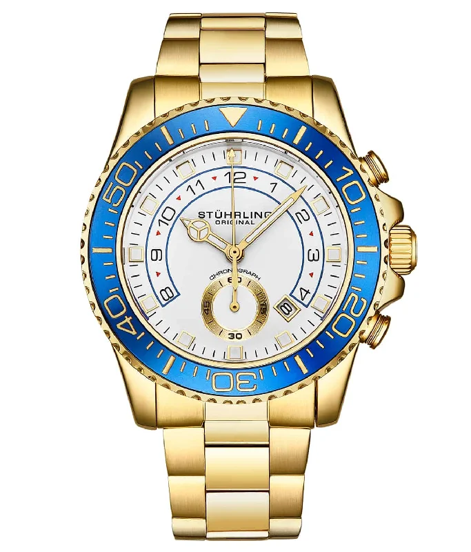 white dial / blue bezel / gold band