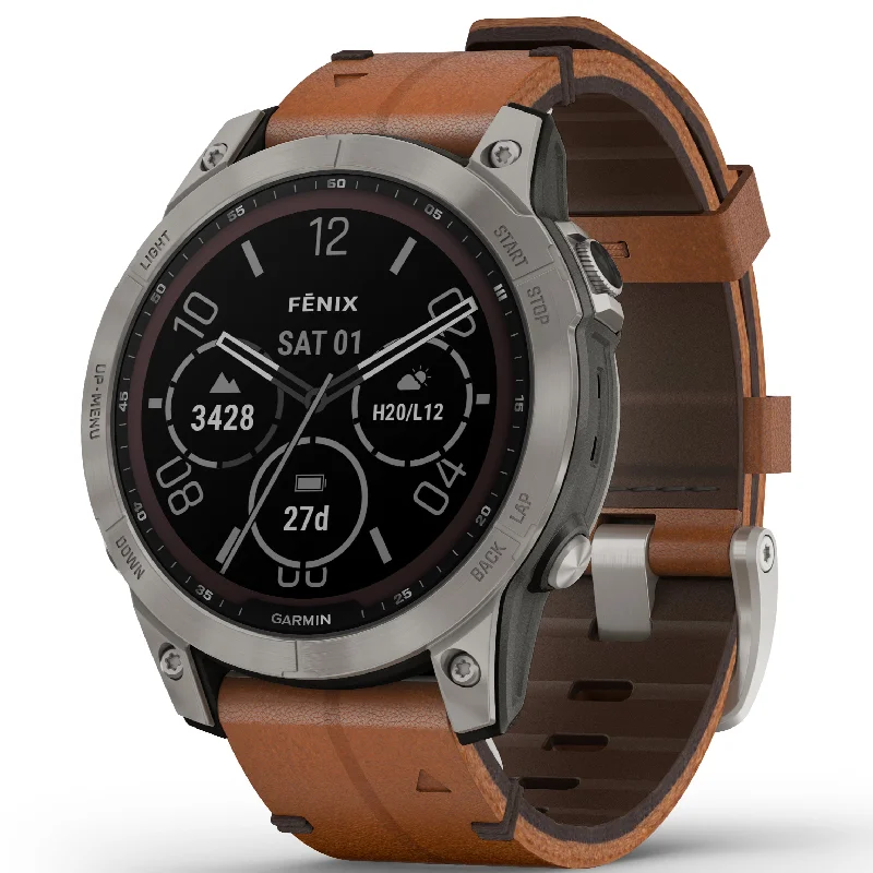 Unisex European Made Style Watches-Garmin Fenix 7 Sapphire Solar Titanium Smartwatch 010-02540-31