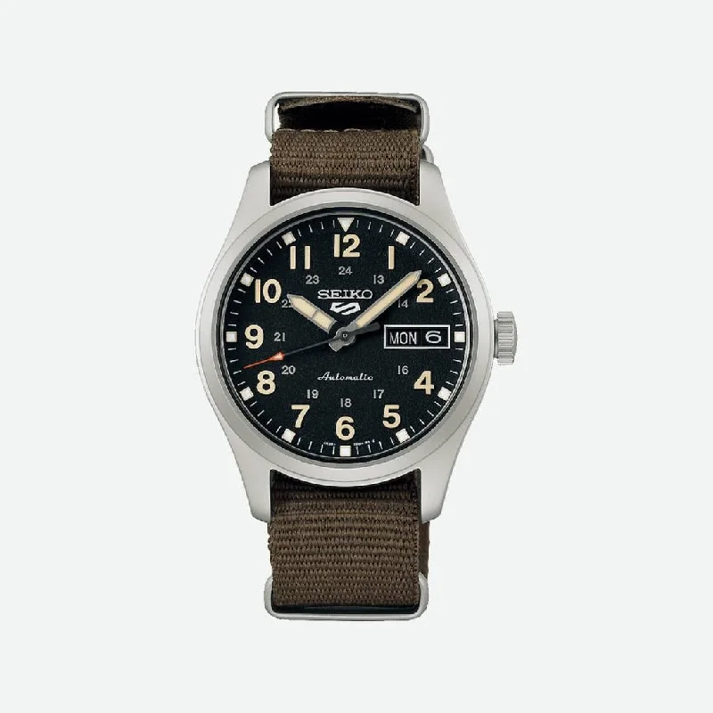 Mechanical Watches for Women Online-Seiko 5 Sports SRPJ85K1 field 36mm unisex nero nato brown Mechanical Watches for Women Online-Seiko 5 Sports SRPJ85K1 field 36mm unisex nero nato brown