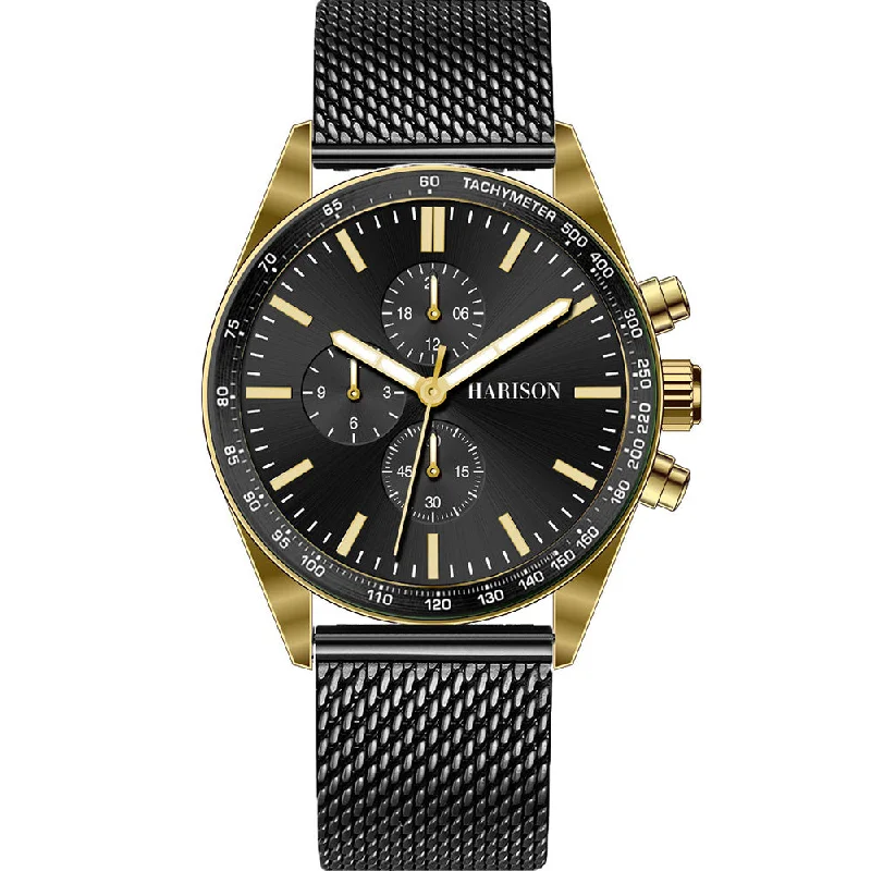 Men's Winter Style Men's Digital Watches-Harison Black Stainless Steel Mesh Watch *Imitation Sub Dial