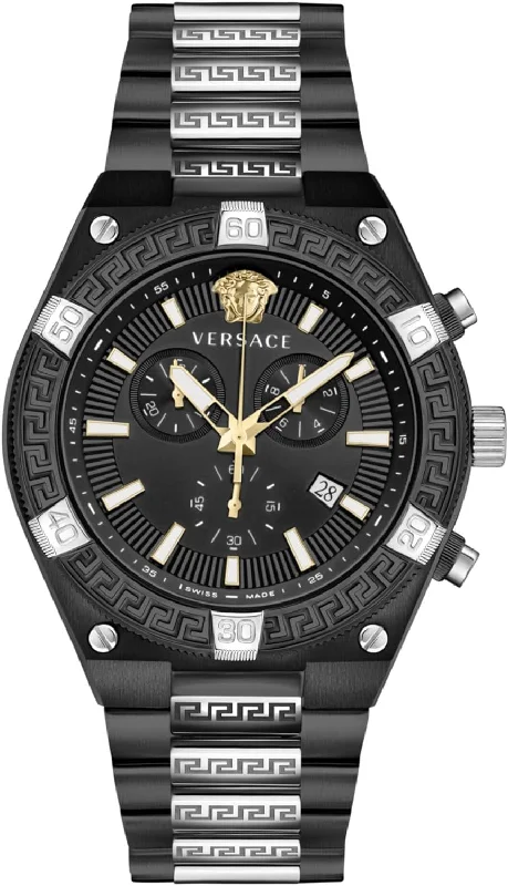 Men's Swiss Special Edition-Versace Men's Watch Greca Sporty Chronograph 46mm Black Silver VESO01022