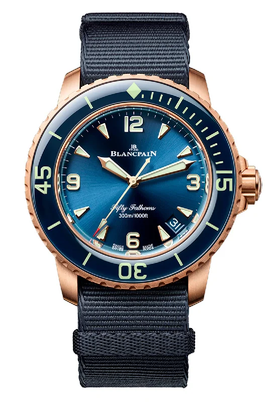 Men's Small Size Style Dress Watches-Blancpain Fifty Fathoms Automatic Red Gold 42mm 5010 36B40 NAOA