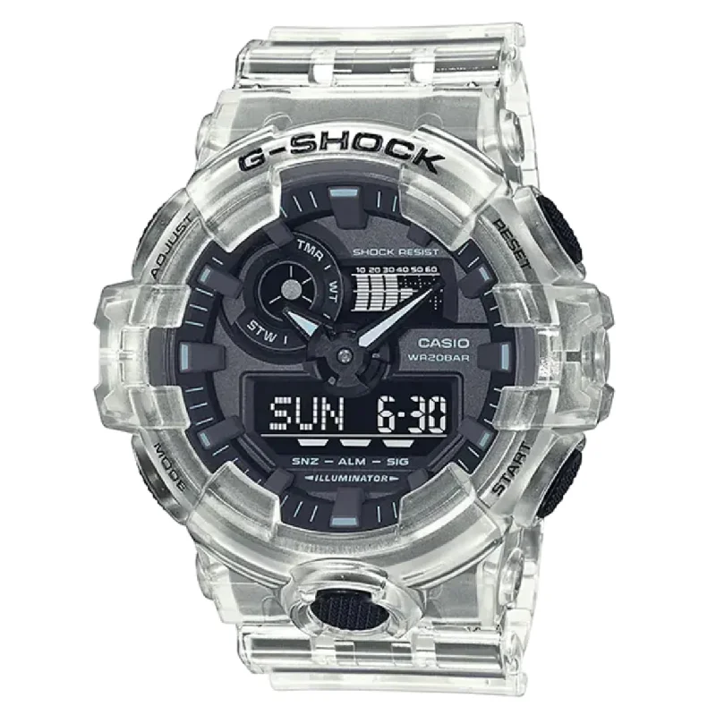 Men's Extra Large Digital Watches-Casio G-Shock Watch Skeleton Series Clear/Black GA-700SKE-7ADR