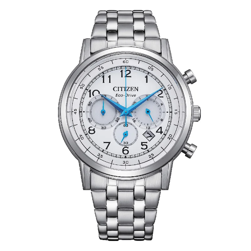 Men's Monogrammed Style Men's Sports Watches-Orologio Citizen Crono Classic in acciaio quadrante bianco CA4630-53A