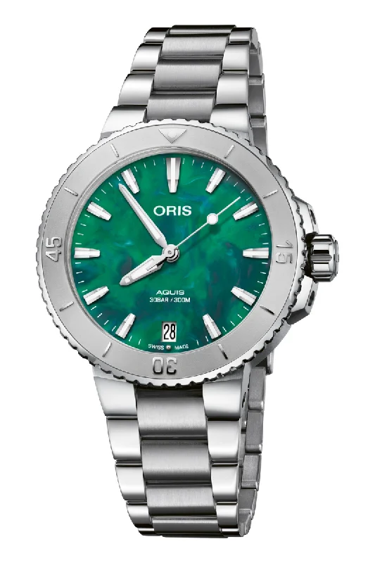 Men's Sophisticated Dress Watches-Oris Aquis Date Bracenet 36.5mm 733 7770 4137 07 8 18 05P