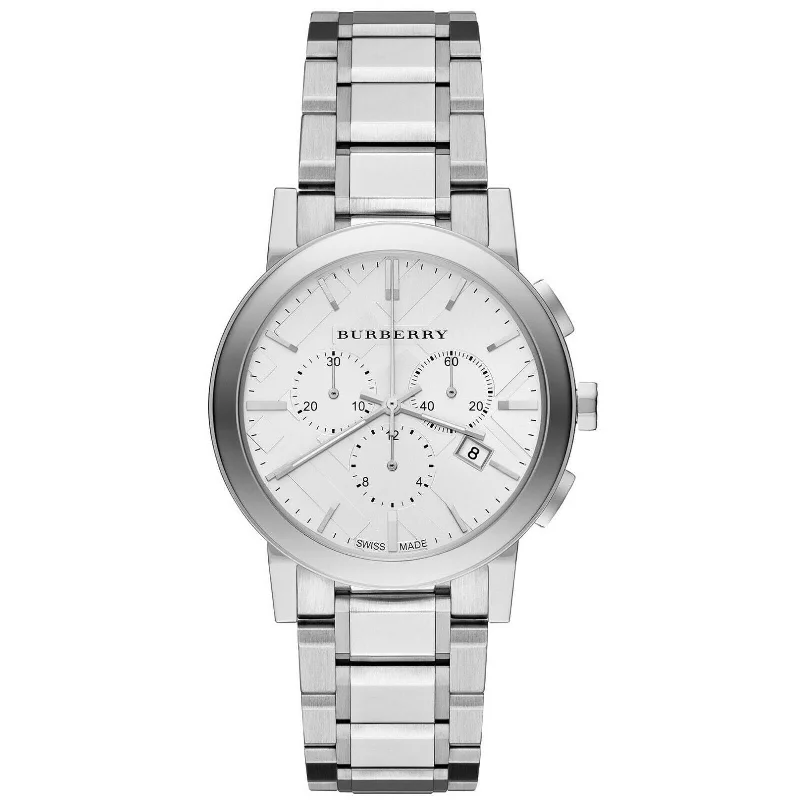 Unisex German Made Style Watches-Burberry BU9750 The City Silver Chronograph 38mm Watch