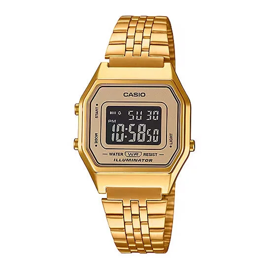 Unisex Rectangular Case Style Watches-Casio Vintage Gold Digital Watch LA680WGA-9BDF
