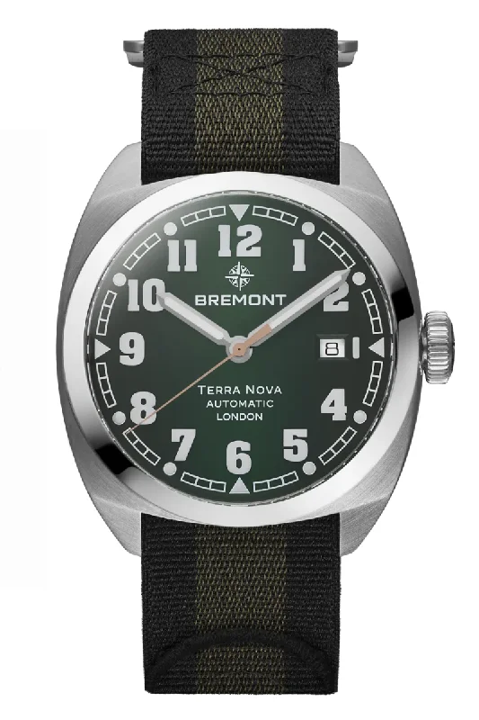 Men's Swiss Made Dress Watches-Bremont Terra Nova 40.5mm Date TN40-DT-SS-GN-N-S