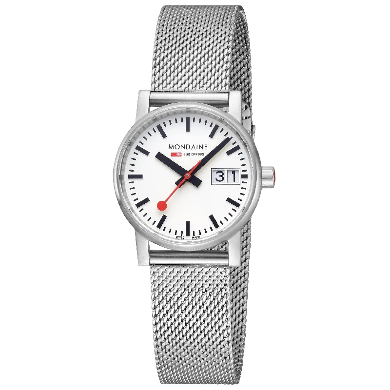 Men's Rectangular Case Design Dress Watches-Mondaine Evo2 Unisex White Watch MSE.30210.SM