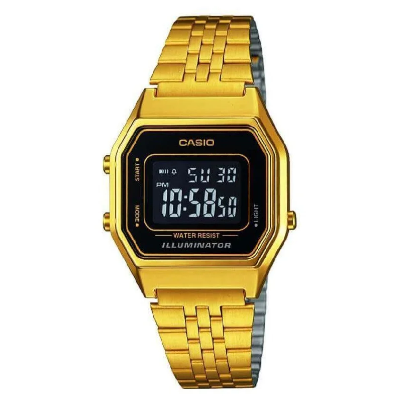 Unisex Rectangular Case Watches-Casio Watch Digital Vintage Gold LA680WGA-1DF