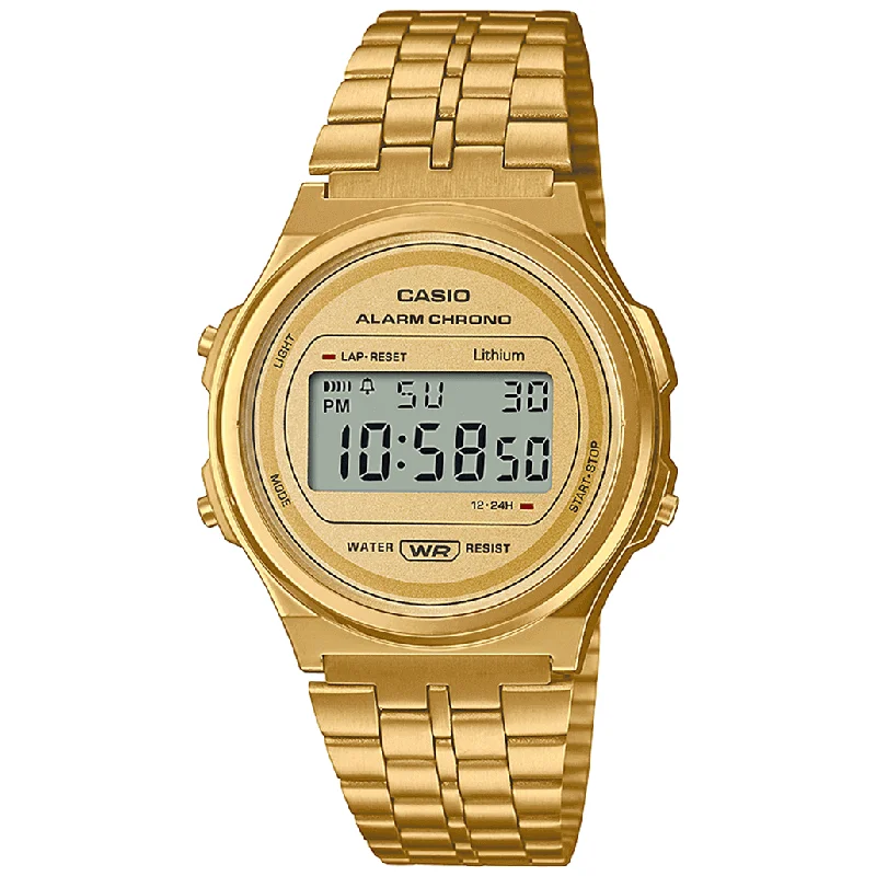 Unisex Business Meeting Style Watches-Casio Vintage Unisex Gold Watch A171WEG-9AEF