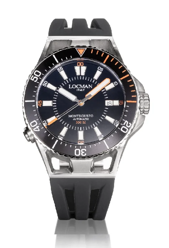 Men's Italian Made Sports Watches-Locman Montecristo 500mt arancio silicone nero 0547A01A-00BKORSKD