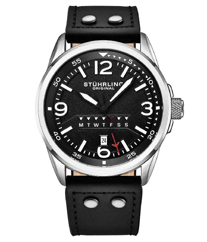 Black Dial / Silver Case / Black Leather Strap Silver Tang Buckle