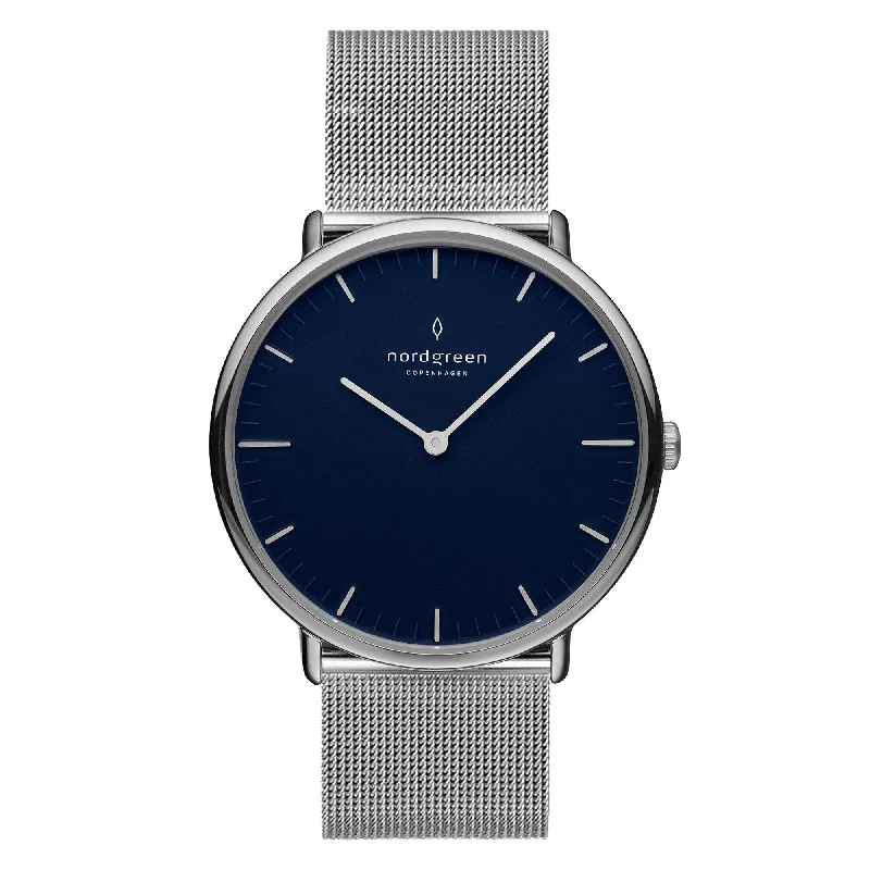 Men's Fashionable Design Dress Watches-Nordgreen Native Silver Mesh 32mm Silver Case Watch