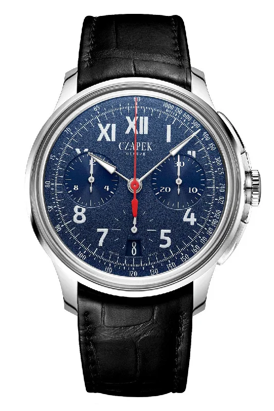 Men's International Brand Style Dress Watches-Czapek Faubourg de Cracovie "Blue California" Leather
