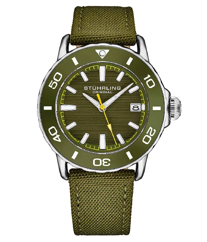 Olive bezel / Silver Crown / Olive Strap