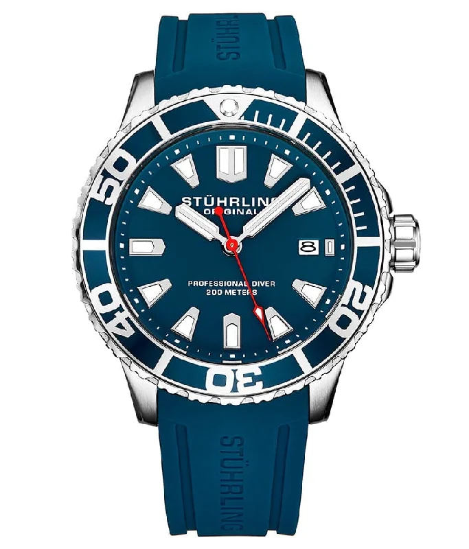 Blue Dial / Silver Case / Blue Rubber Strap Silver Tang Buckle