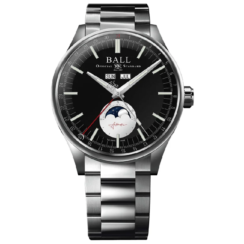 Men's Swiss Hand-Wound Edition-Ball Engineer II Moon Calendar 40mm Men's Black Watch NM3016C-S2J-BK