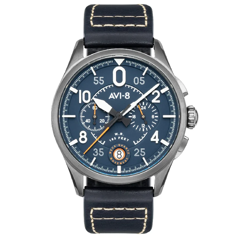 Men's Field Watches German Made Edition-AVI-8 Spitfire Lock Channel Blue Chrono Watch AV-4089-04