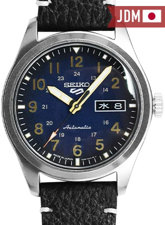 Men's Military Watches for Adventure -Seiko 5 Sports “Military Style” Blue - Leather Ref. SBSA119 Men's Military Watches for Adventure -Seiko 5 Sports “Military Style” Blue - Leather Ref. SBSA119