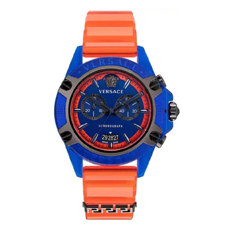 Unisex Retro Style Watches-Versace Unisex Watch Chronograph Active Blue Orange VEZ700922