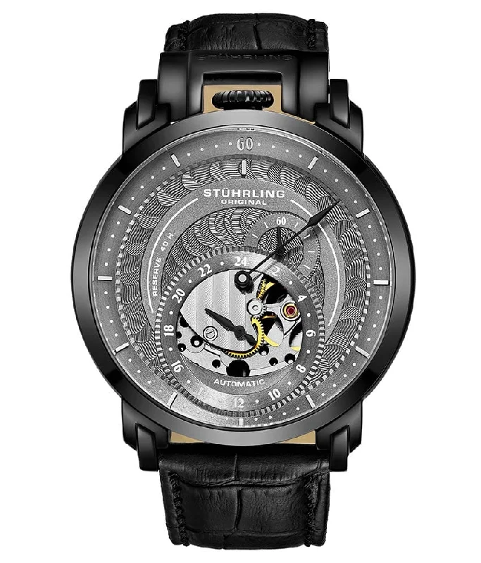 Grey Dial / Grey Case / Black Leather Strap Gunmetal Gray Tang Buckle